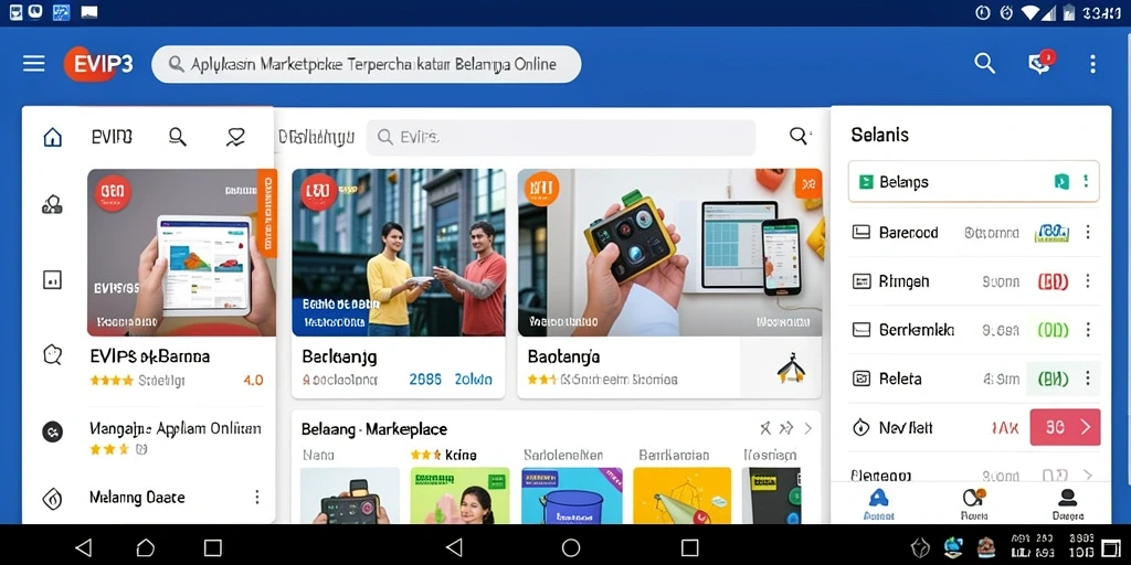Tampilan antarmuka aplikasi EVIP3 dengan berbagai pilihan produk Marketplace.