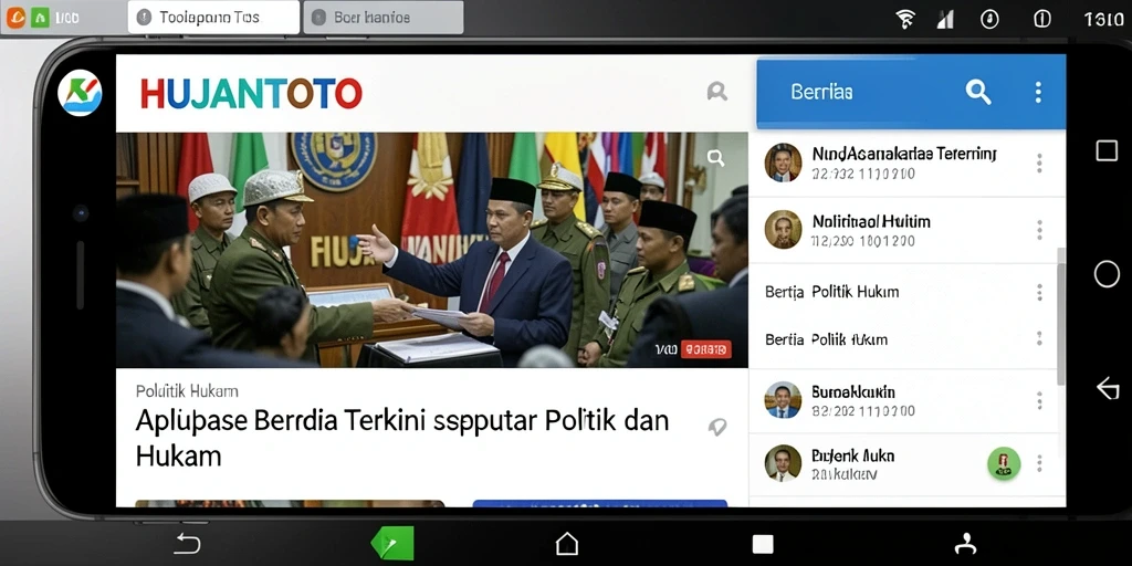 Antarmuka aplikasi HUJANTOTO menampilkan berita politik dan hukum terbaru.