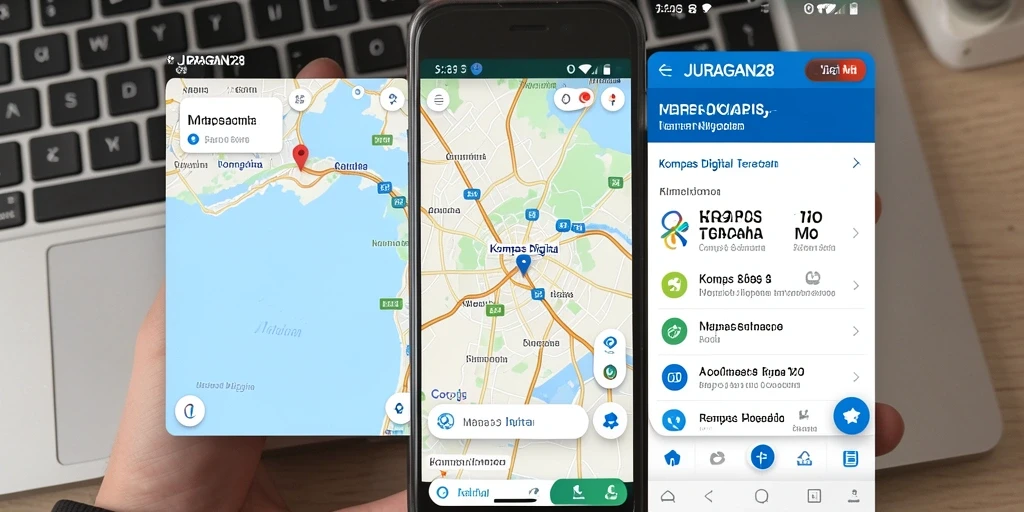 Antarmuka JURAGAN28 menampilkan kompas digital yang mudah dibaca.