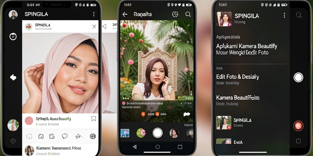 Tampilan antarmuka SPINGILA dengan fitur Kamera Beautify yang mudah digunakan.