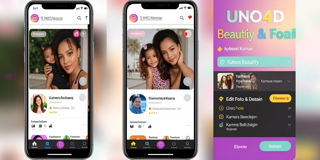 Tampilan antarmuka aplikasi UNO4D dengan fitur Kamera Beautify yang memukau.
